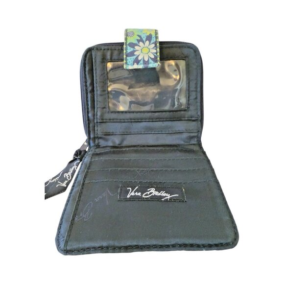 Vera Bradley Wallet "Daisey Daisey" Pattern Navy Blue Green Teal Quilted Fabric - Picture 4 of 7